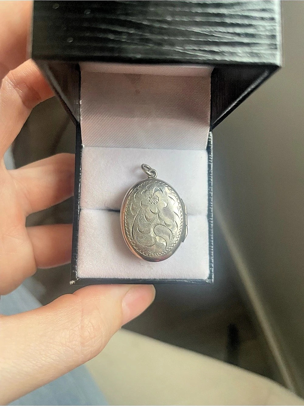 Vintage Birks / Burkhardt Sterling Silver Floral Oval Locket Pendant